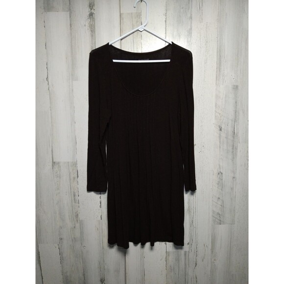EILEEN FISHER Dress M Viscose Jersey Melange Pintuck Shift 3/4 Sleeve Brown - Picture 1 of 7